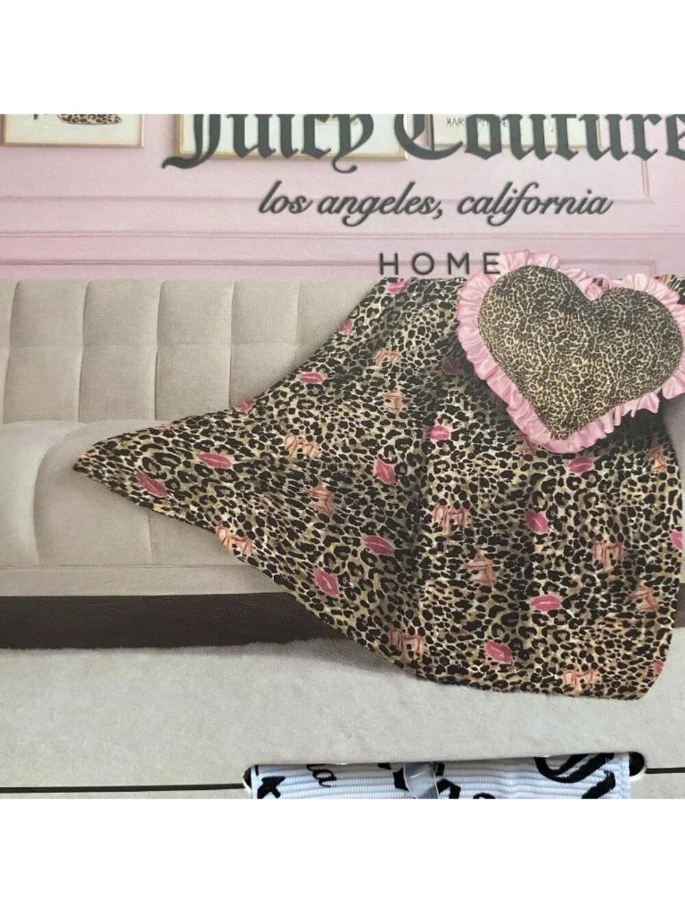 Set Juicy Couture‎ Leopard Cheetah Plush Throw Blanket 60”X70” & Pillow 18”X18”